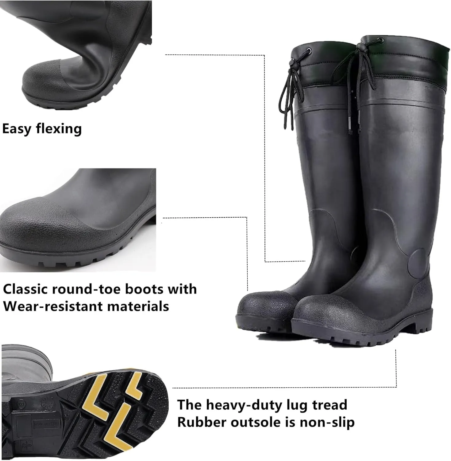 Rain Boots Knee High for Men Waterproof Boot with PVC Rubber Mud Boots Mens, Comfort Lightweight Gardening Fishing Shoes for Yard Farm Outdoor Work