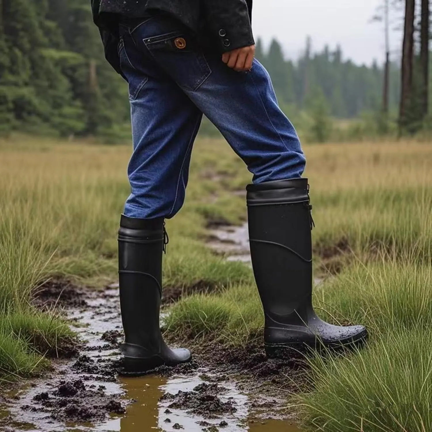 Rain Boots Knee High for Men Waterproof Boot with PVC Rubber Mud Boots Mens, Comfort Lightweight Gardening Fishing Shoes for Yard Farm Outdoor Work