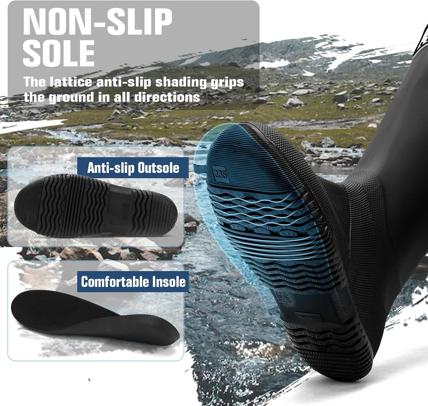 Rain Boots - Men's Waterproof Rubber Rain Boots, Lightweight, Foldable & Durable for Work, Garden & Outdoor Activities