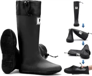 Rain Boots - Men's Waterproof Rubber Rain Boots, Lightweight, Foldable & Durable for Work, Garden & Outdoor Activities