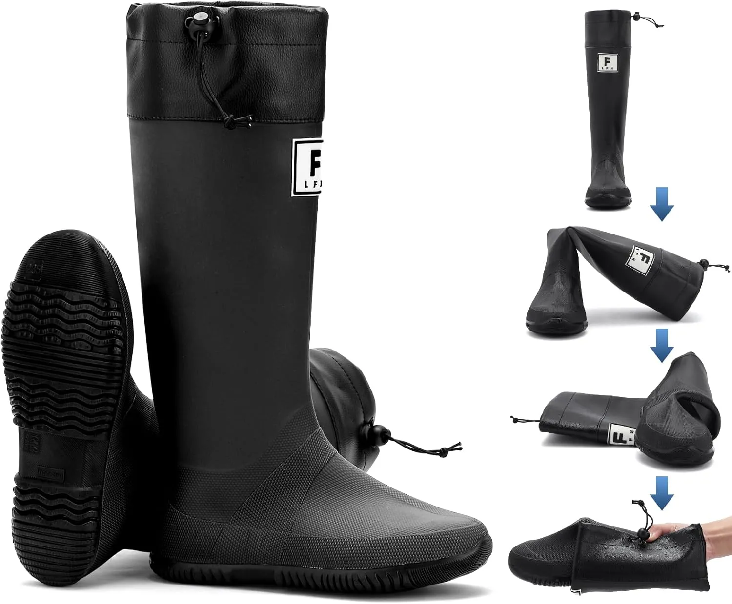 Rain Boots - Men's Waterproof Rubber Rain Boots, Lightweight, Foldable & Durable for Work, Garden & Outdoor Activities