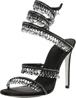 Rhinestone Wrap Around Strappy Stiletto High Heels for Women, Open Round Toe Lace Up Heeled Sandals for Wedding Prom Party Dress
