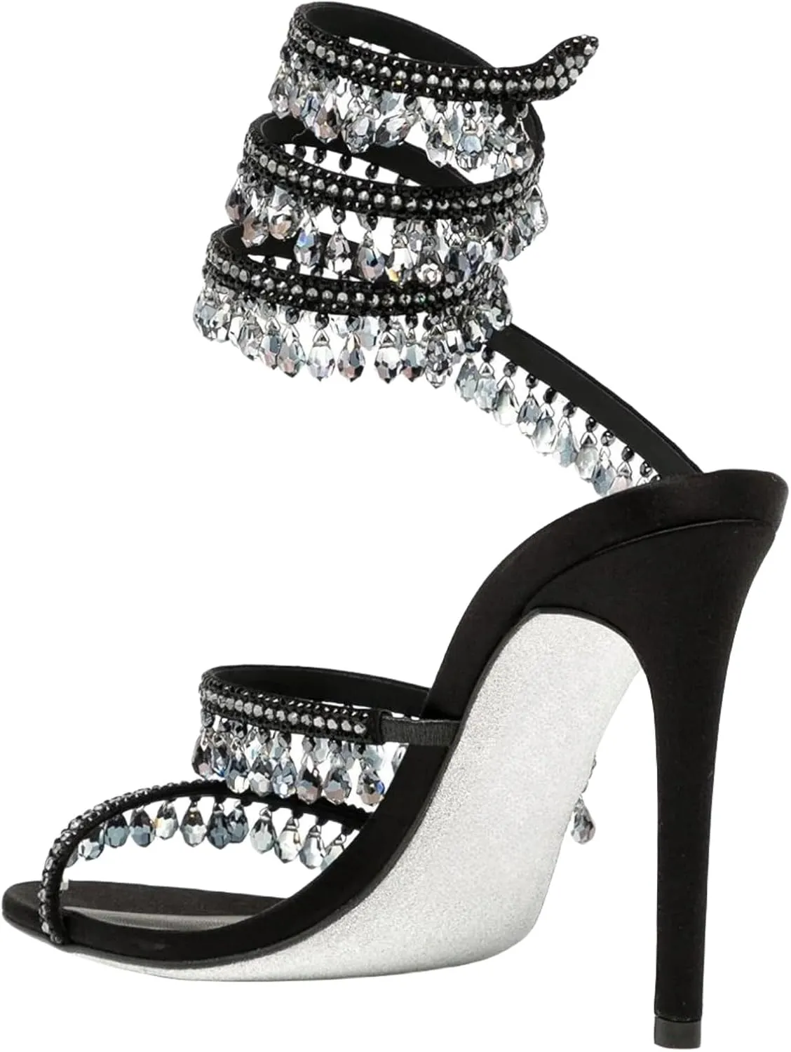 Rhinestone Wrap Around Strappy Stiletto High Heels for Women, Open Round Toe Lace Up Heeled Sandals for Wedding Prom Party Dress