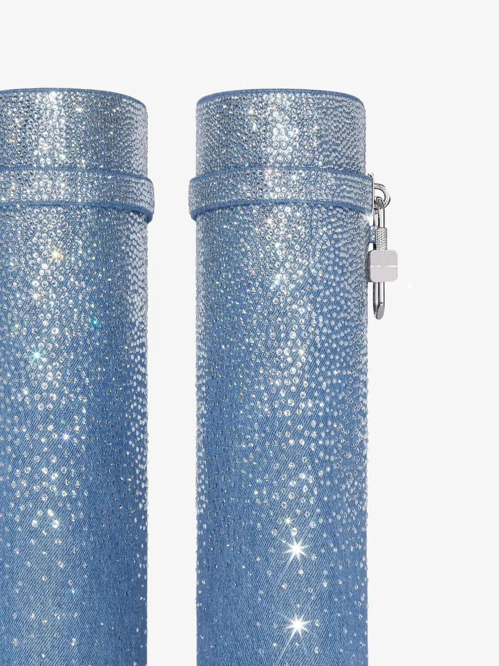 Rhinestones Fold Over Knee High Boots for Women Shark Lock Boots High Shaft Wide Calf Fashion Boots Blue Black Boots Pull on Party Concert Boots