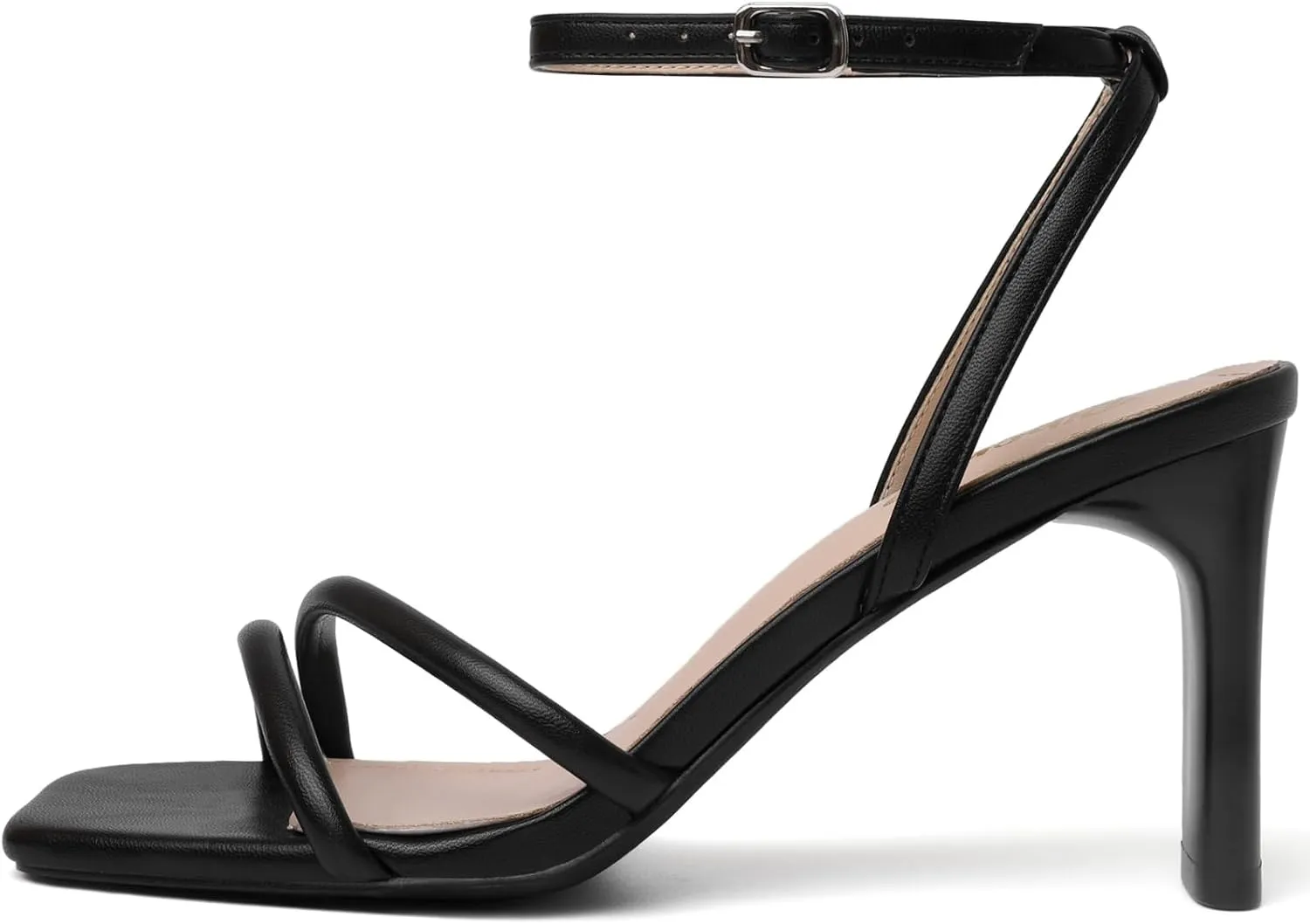 RIBONGZ Womens Strappy Heels Square Open Toe High Heels for Women Ankle Strap Chunky Heeled Sandals Wedding Bridal Shoes Comfort High Heel Sandals Dress Party Shoes