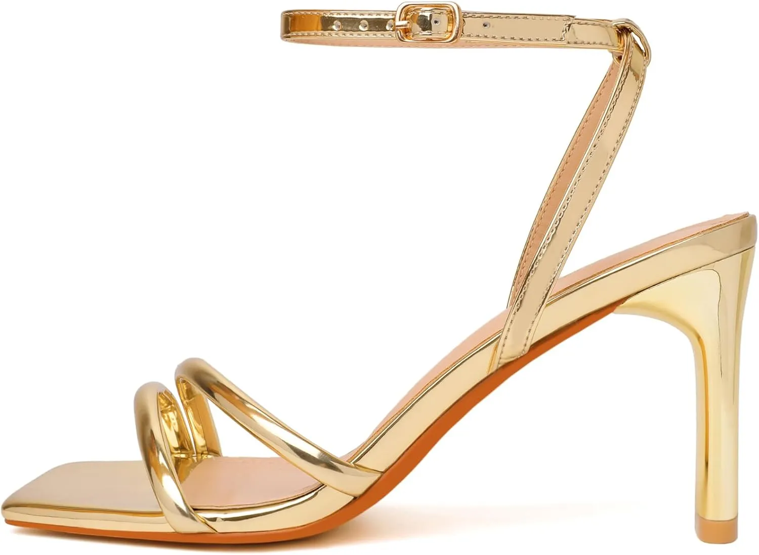 RIBONGZ Womens Strappy Heels Square Open Toe High Heels for Women Ankle Strap Chunky Heeled Sandals Wedding Bridal Shoes Comfort High Heel Sandals Dress Party Shoes