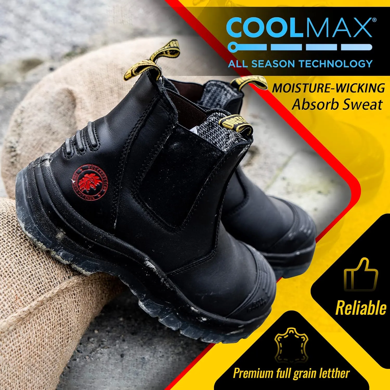 ROCKROOSTER Work Boots for Men, 6 inch Steel Toe, Slip On Safety Leather Chelsea Durable and Comfortable Work Shoes (AK227, AK222)