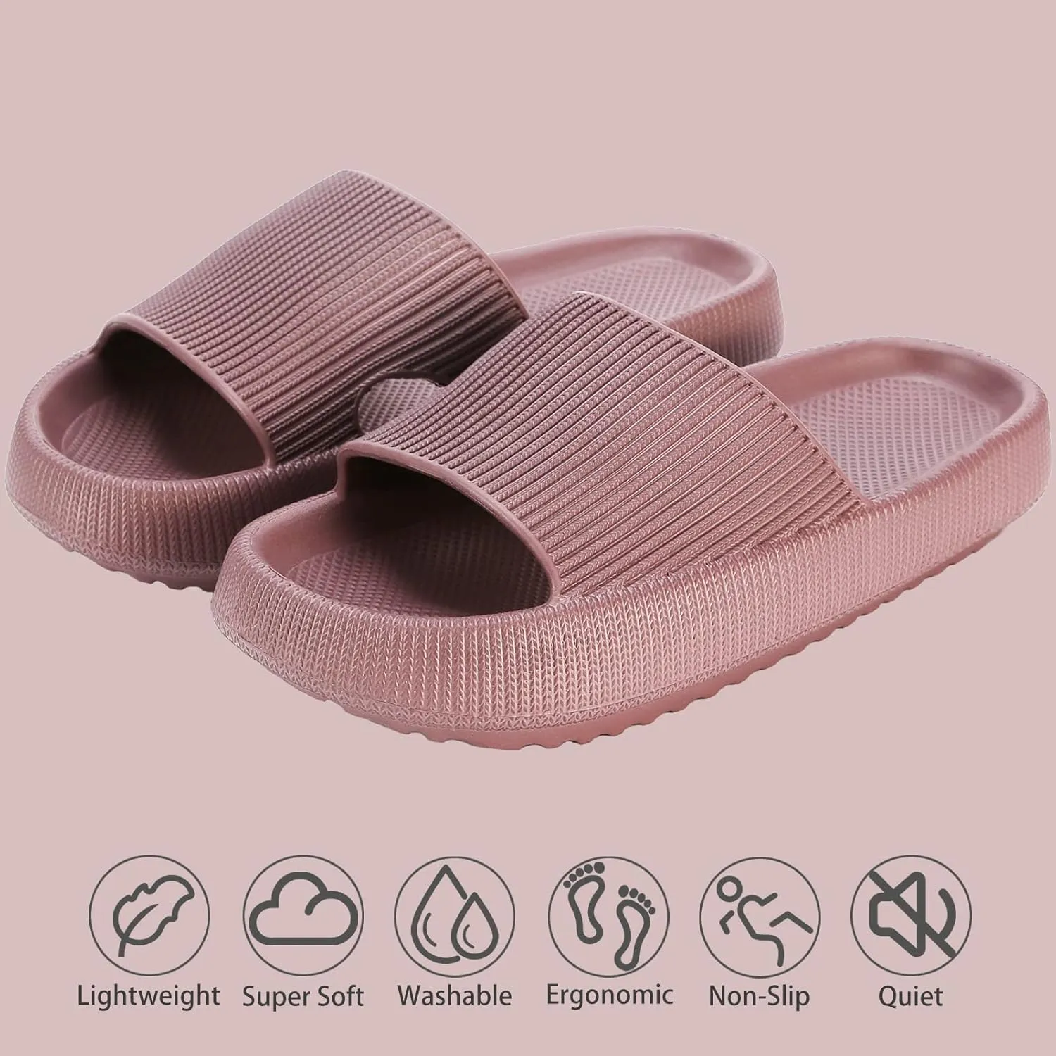 rosyclo Cloud Slippers for Women and Men, Pillow House Slippers Shower Shoes Indoor Slides Bathroom Sandals, Ultimate Comfort, Lightweight, Thick Sole, Non-Slip, Easy to Clean