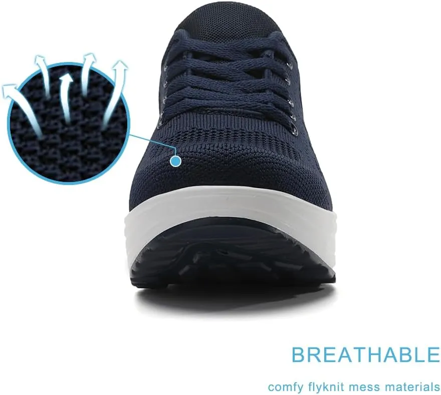 RUIDENG Platform Sneakers for Women Air Cushion | Walking Shoes Women Comfortable All Day | Thick Rocker Bottom