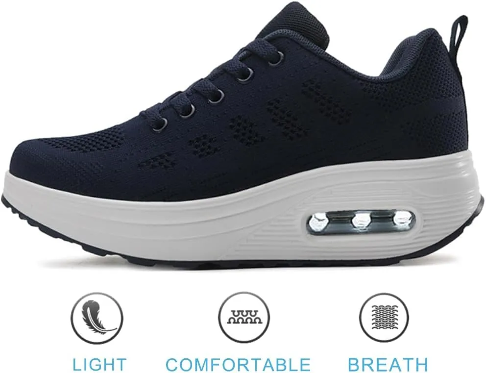 RUIDENG Platform Sneakers for Women Air Cushion | Walking Shoes Women Comfortable All Day | Thick Rocker Bottom