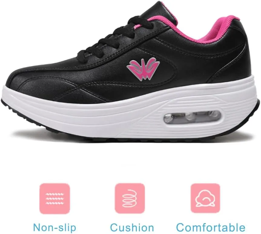 RUIDENG Platform Sneakers for Women Air Cushion | Walking Shoes Women Comfortable All Day | Thick Rocker Bottom