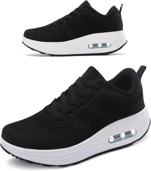 RUIDENG Platform Sneakers for Women Air Cushion | Walking Shoes Women Comfortable All Day | Thick Rocker Bottom