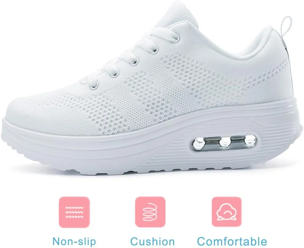 RUIDENG Platform Sneakers for Women Air Cushion | Walking Shoes Women Comfortable All Day | Thick Rocker Bottom