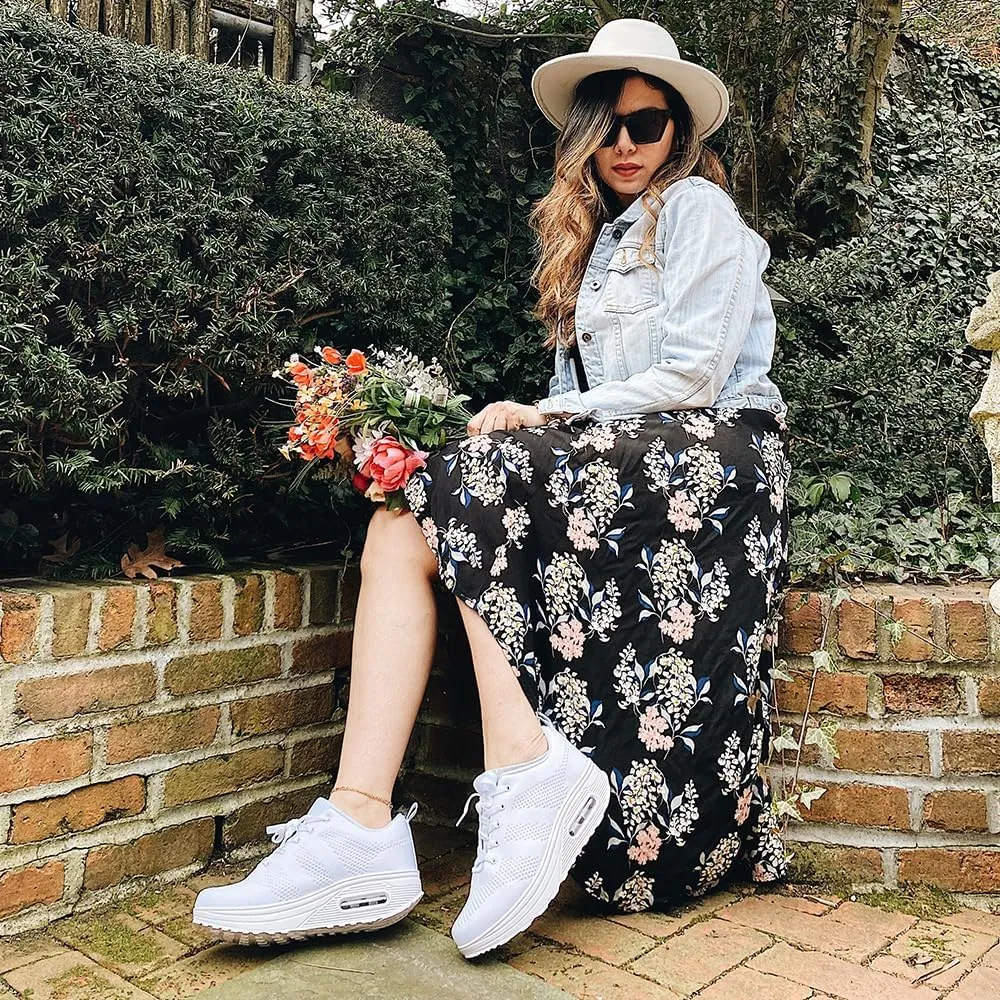 RUIDENG Platform Sneakers for Women Air Cushion | Walking Shoes Women Comfortable All Day | Thick Rocker Bottom