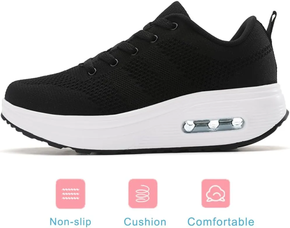 RUIDENG Platform Sneakers for Women Air Cushion | Walking Shoes Women Comfortable All Day | Thick Rocker Bottom
