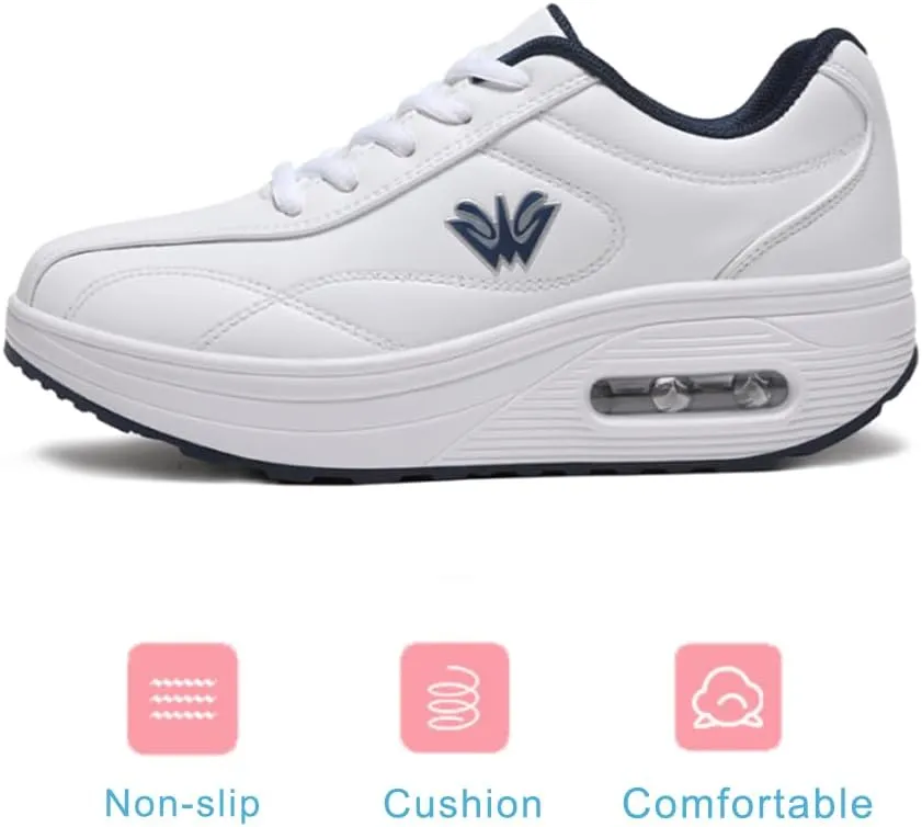 RUIDENG Platform Sneakers for Women Air Cushion | Walking Shoes Women Comfortable All Day | Thick Rocker Bottom