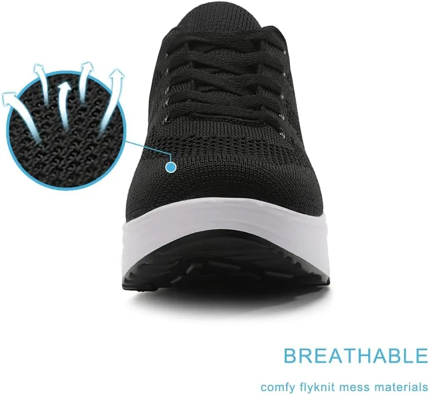 RUIDENG Platform Sneakers for Women Air Cushion | Walking Shoes Women Comfortable All Day | Thick Rocker Bottom