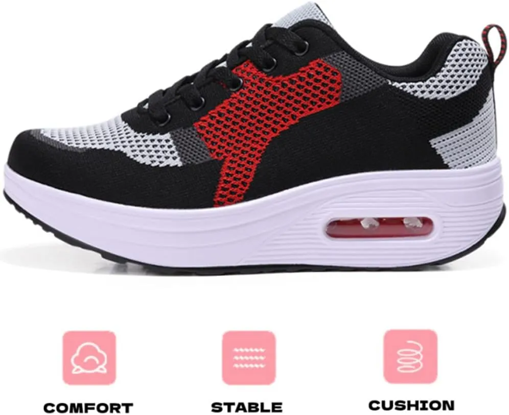 RUIDENG Platform Sneakers for Women Air Cushion | Walking Shoes Women Comfortable All Day | Thick Rocker Bottom