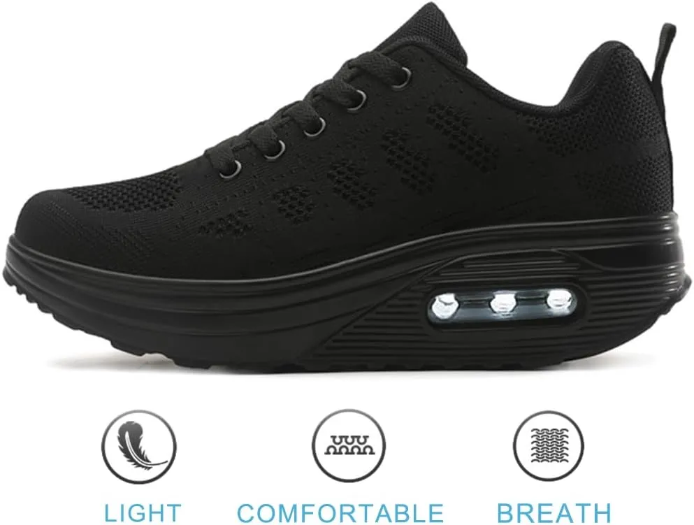 RUIDENG Platform Sneakers for Women Air Cushion | Walking Shoes Women Comfortable All Day | Thick Rocker Bottom