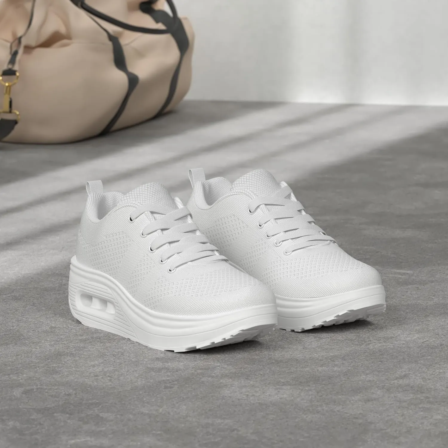 RUIDENG Platform Sneakers for Women Air Cushion | Walking Shoes Women Comfortable All Day | Thick Rocker Bottom