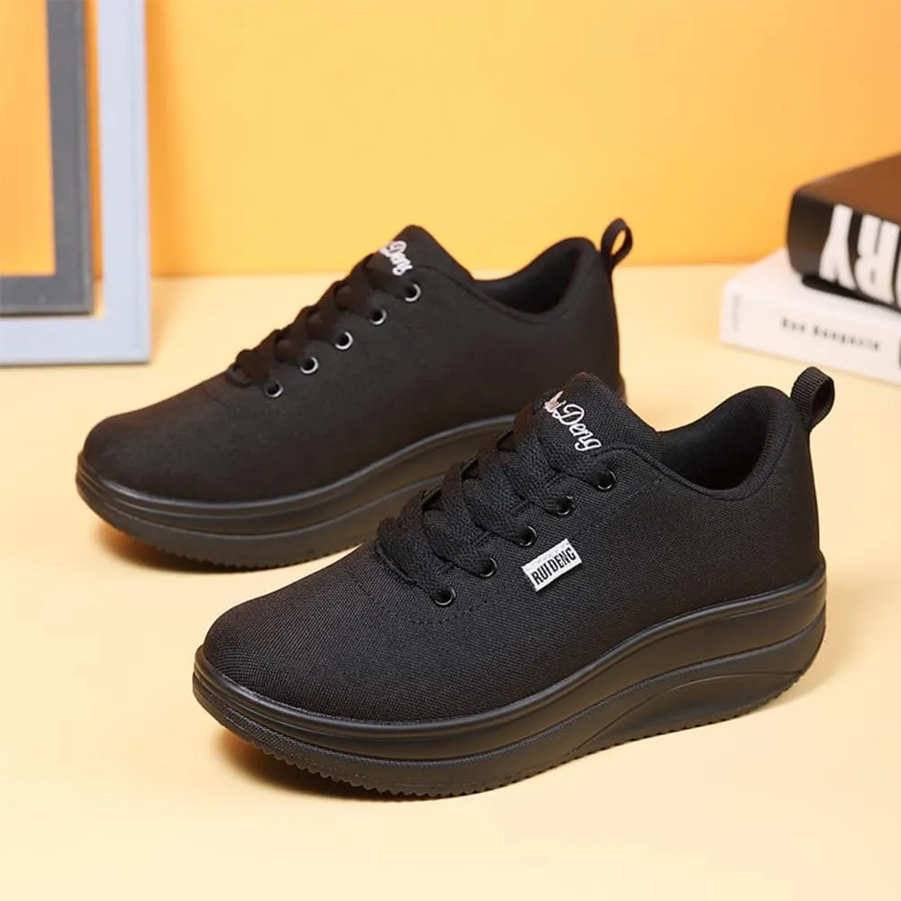 RUIDENG Platform Sneakers for Women Walking All Day | Slip Resistant Work Shoes for Women Comfortable | 2 Inch Thick Wedge Rocker Bottom