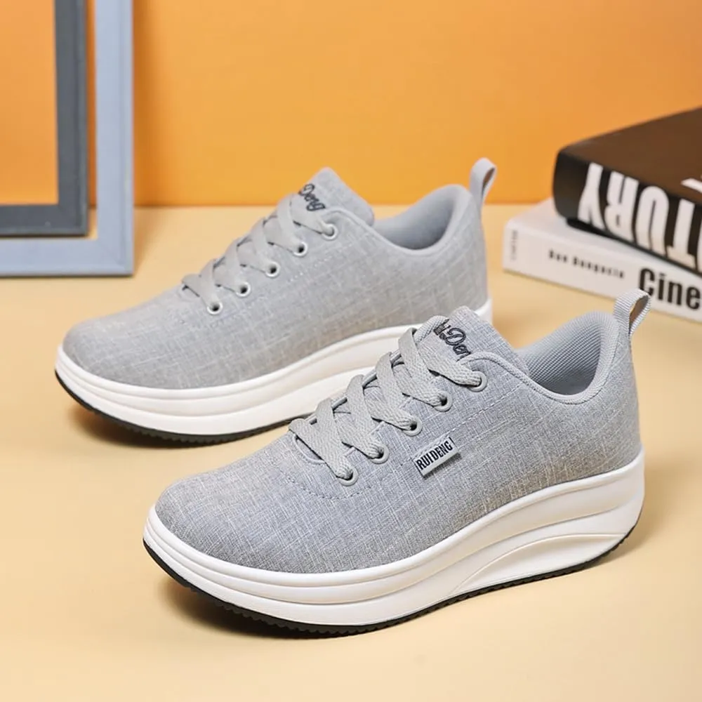 RUIDENG Platform Sneakers for Women Walking All Day | Slip Resistant Work Shoes for Women Comfortable | 2 Inch Thick Wedge Rocker Bottom