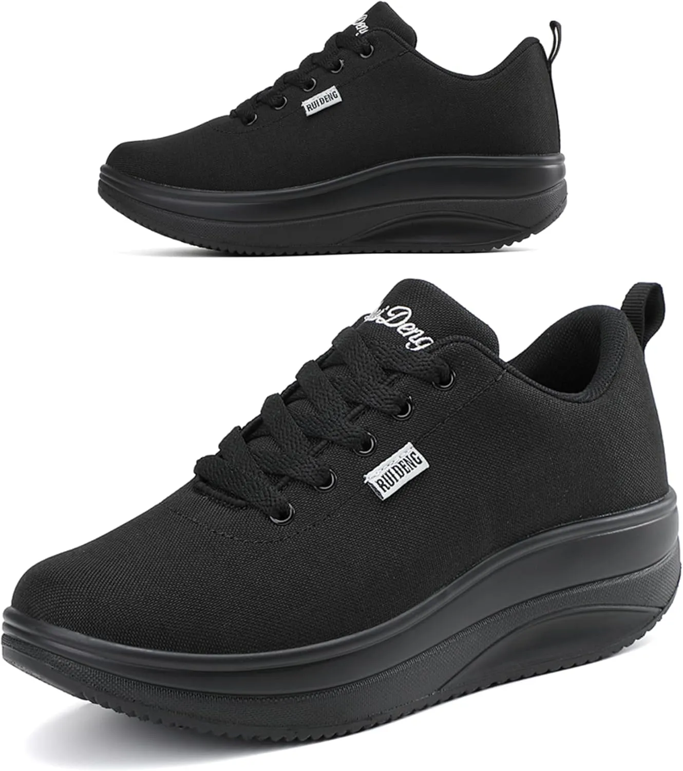 RUIDENG Platform Sneakers for Women Walking All Day | Slip Resistant Work Shoes for Women Comfortable | 2 Inch Thick Wedge Rocker Bottom