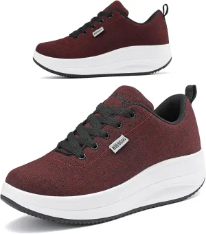 RUIDENG Platform Sneakers for Women Walking All Day | Slip Resistant Work Shoes for Women Comfortable | 2 Inch Thick Wedge Rocker Bottom
