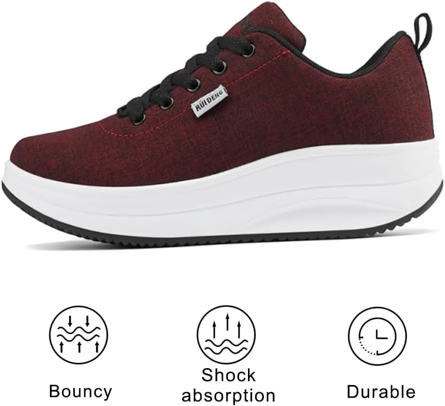 RUIDENG Platform Sneakers for Women Walking All Day | Slip Resistant Work Shoes for Women Comfortable | 2 Inch Thick Wedge Rocker Bottom