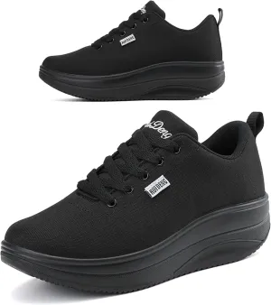 RUIDENG Platform Sneakers for Women Walking All Day | Slip Resistant Work Shoes for Women Comfortable | 2 Inch Thick Wedge Rocker Bottom