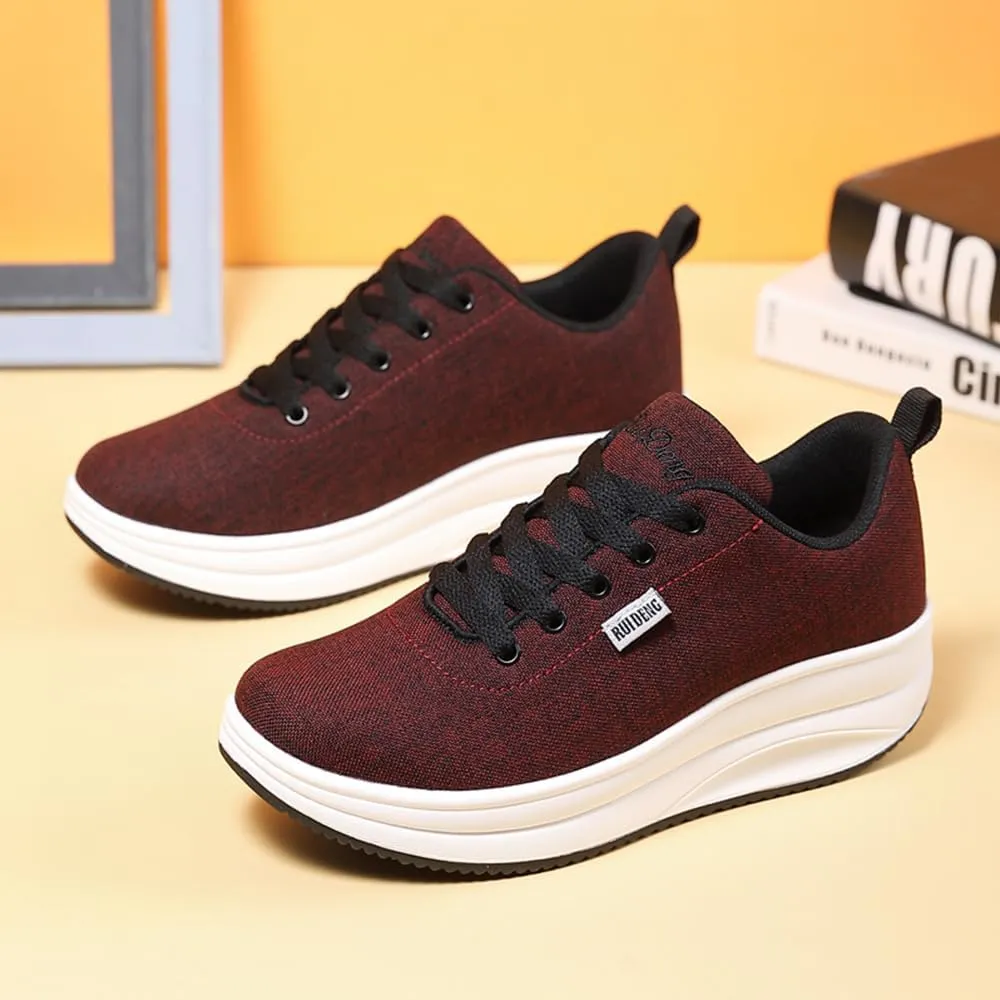 RUIDENG Platform Sneakers for Women Walking All Day | Slip Resistant Work Shoes for Women Comfortable | 2 Inch Thick Wedge Rocker Bottom