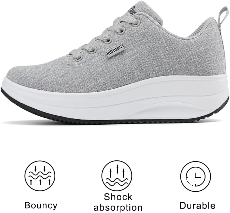 RUIDENG Platform Sneakers for Women Walking All Day | Slip Resistant Work Shoes for Women Comfortable | 2 Inch Thick Wedge Rocker Bottom
