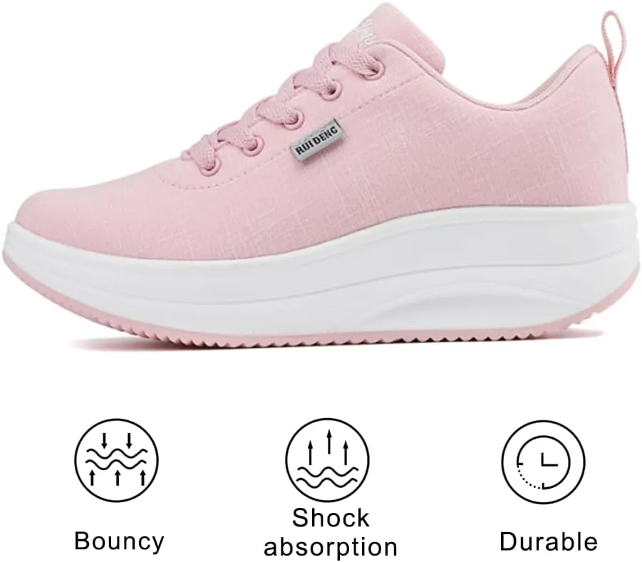 RUIDENG Platform Sneakers for Women Walking All Day | Slip Resistant Work Shoes for Women Comfortable | 2 Inch Thick Wedge Rocker Bottom