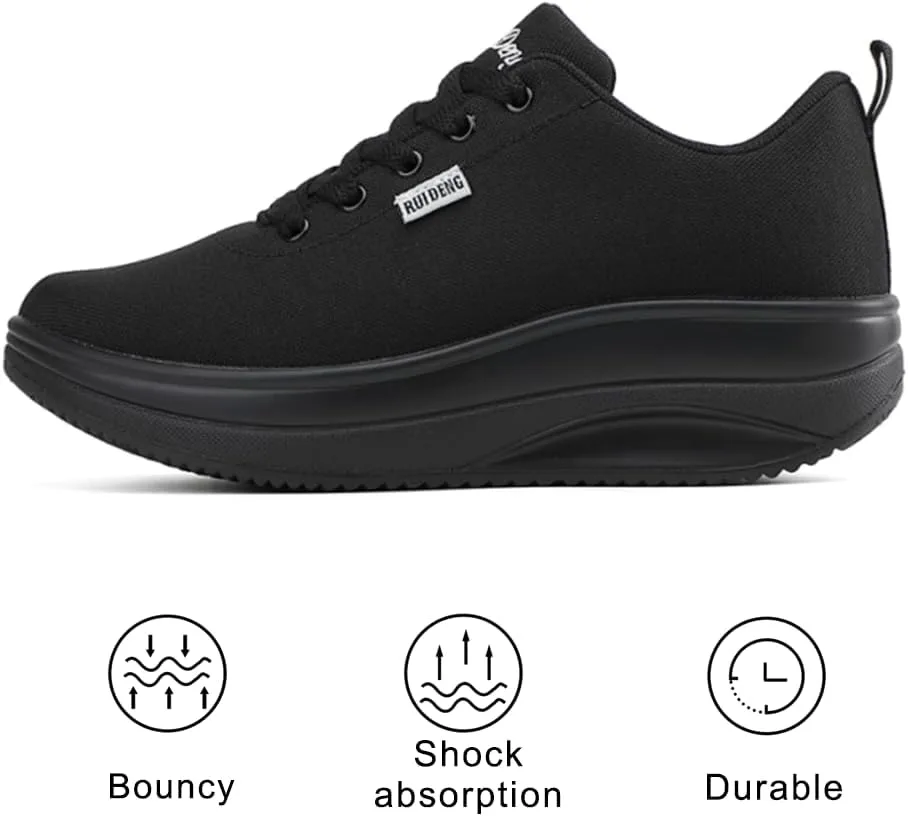 RUIDENG Platform Sneakers for Women Walking All Day | Slip Resistant Work Shoes for Women Comfortable | 2 Inch Thick Wedge Rocker Bottom