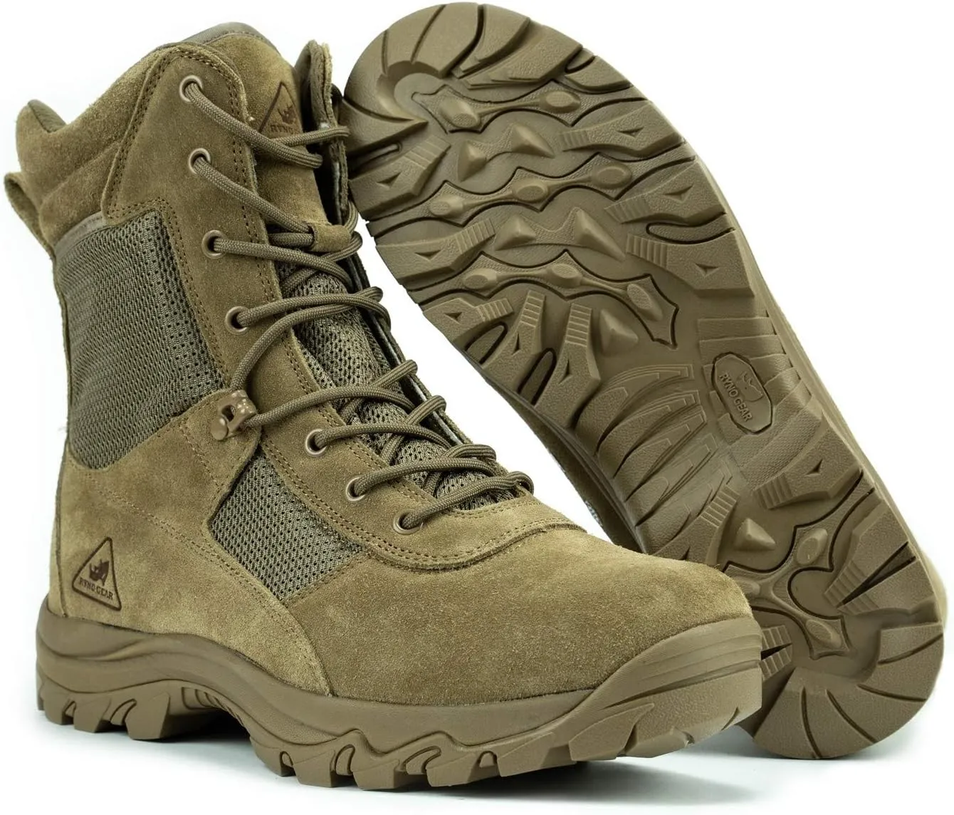 RYNO GEAR Men's Military & Tactical Boots, CoolMax Tactical Combat Military Durable Leather Work Utility Outdoor Hiking Assault Boots (Tan/Coyote/Black)