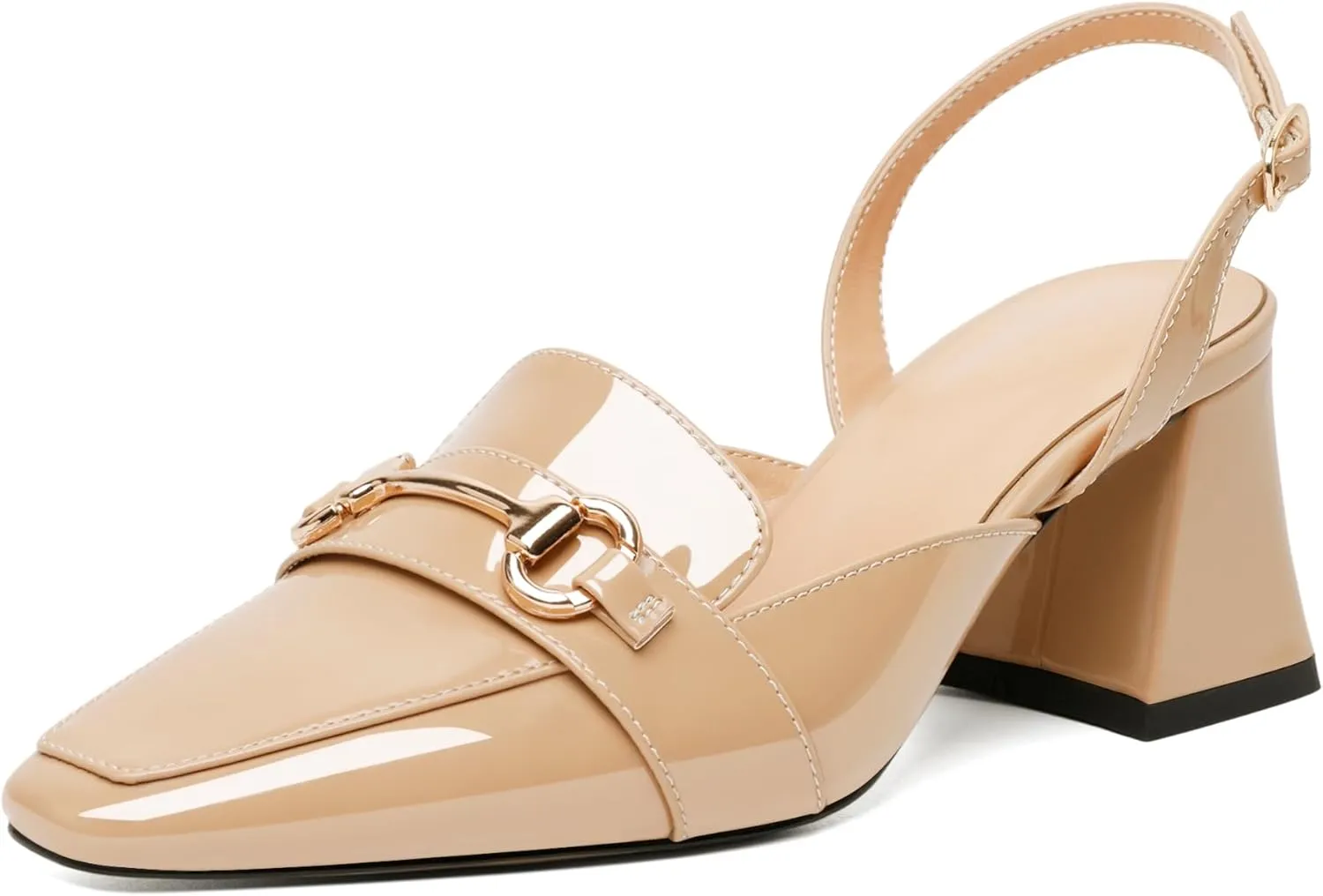 SAMMITOP Women Slingback Low Chunky Heels Loafer Pumps Metal Buckle Block Heeled Sandals Closed Square Toe Dress Shoes Work Office Casual 2.5 Inch