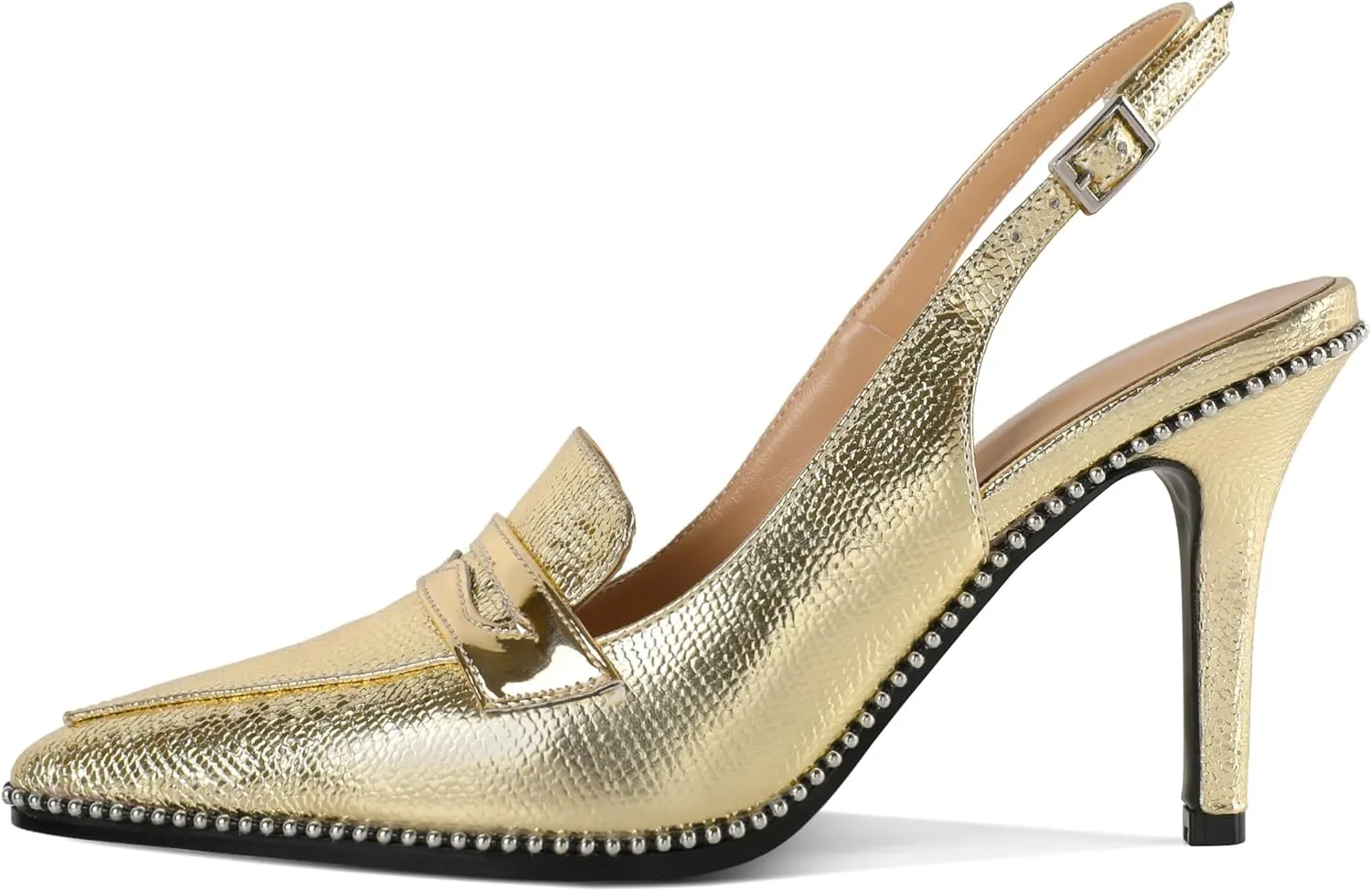 SAMMITOP Womens Slingback High Heel Pumps 3.5" Stiletto Pointed Toe Beaded Pumps Slip On Loafers Heels Elegant Dress Shoes