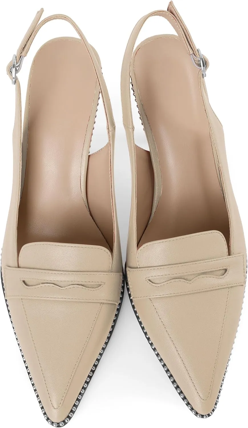 SAMMITOP Womens Slingback High Heel Pumps 3.5" Stiletto Pointed Toe Beaded Pumps Slip On Loafers Heels Elegant Dress Shoes