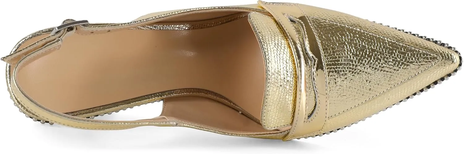 SAMMITOP Womens Slingback High Heel Pumps 3.5" Stiletto Pointed Toe Beaded Pumps Slip On Loafers Heels Elegant Dress Shoes