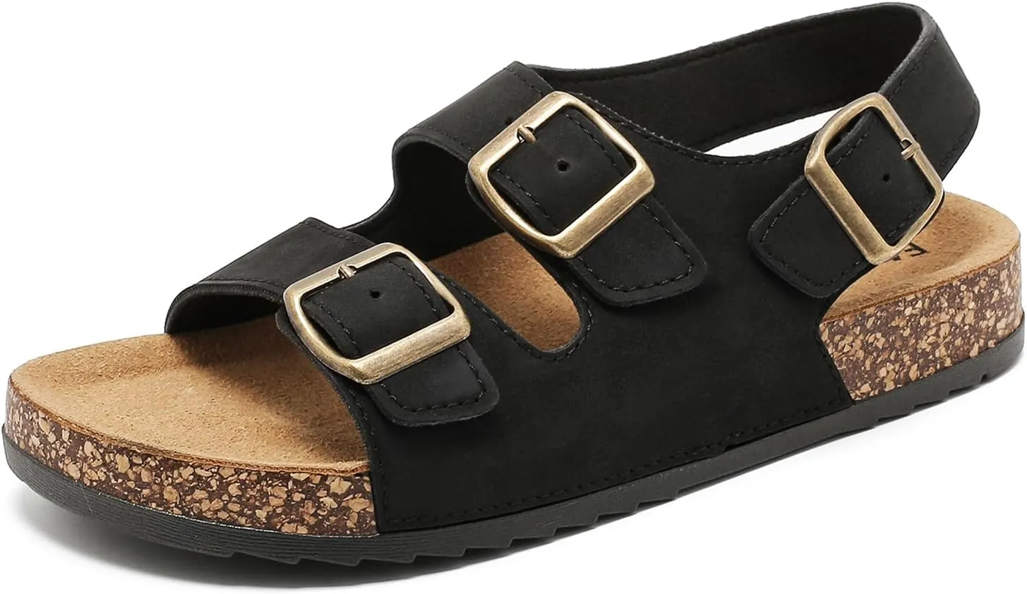 Sandals For Women With Soft Cork Footbed, Mens Slip On Clog Mules With Adjustable Double Buckle, Open Toe Flat Slide Shoes, Summer Outdoor Back Strap Slipper