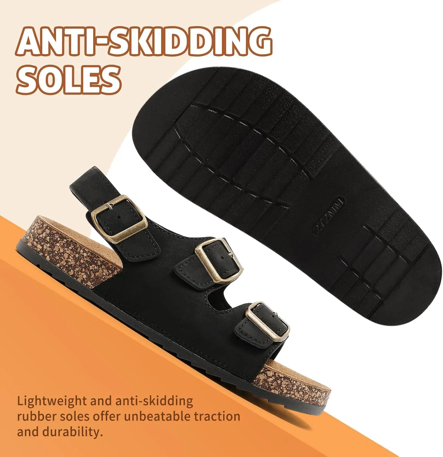 Sandals For Women With Soft Cork Footbed, Mens Slip On Clog Mules With Adjustable Double Buckle, Open Toe Flat Slide Shoes, Summer Outdoor Back Strap Slipper