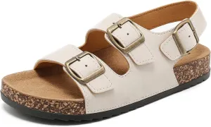 Sandals For Women With Soft Cork Footbed, Mens Slip On Clog Mules With Adjustable Double Buckle, Open Toe Flat Slide Shoes, Summer Outdoor Back Strap Slipper