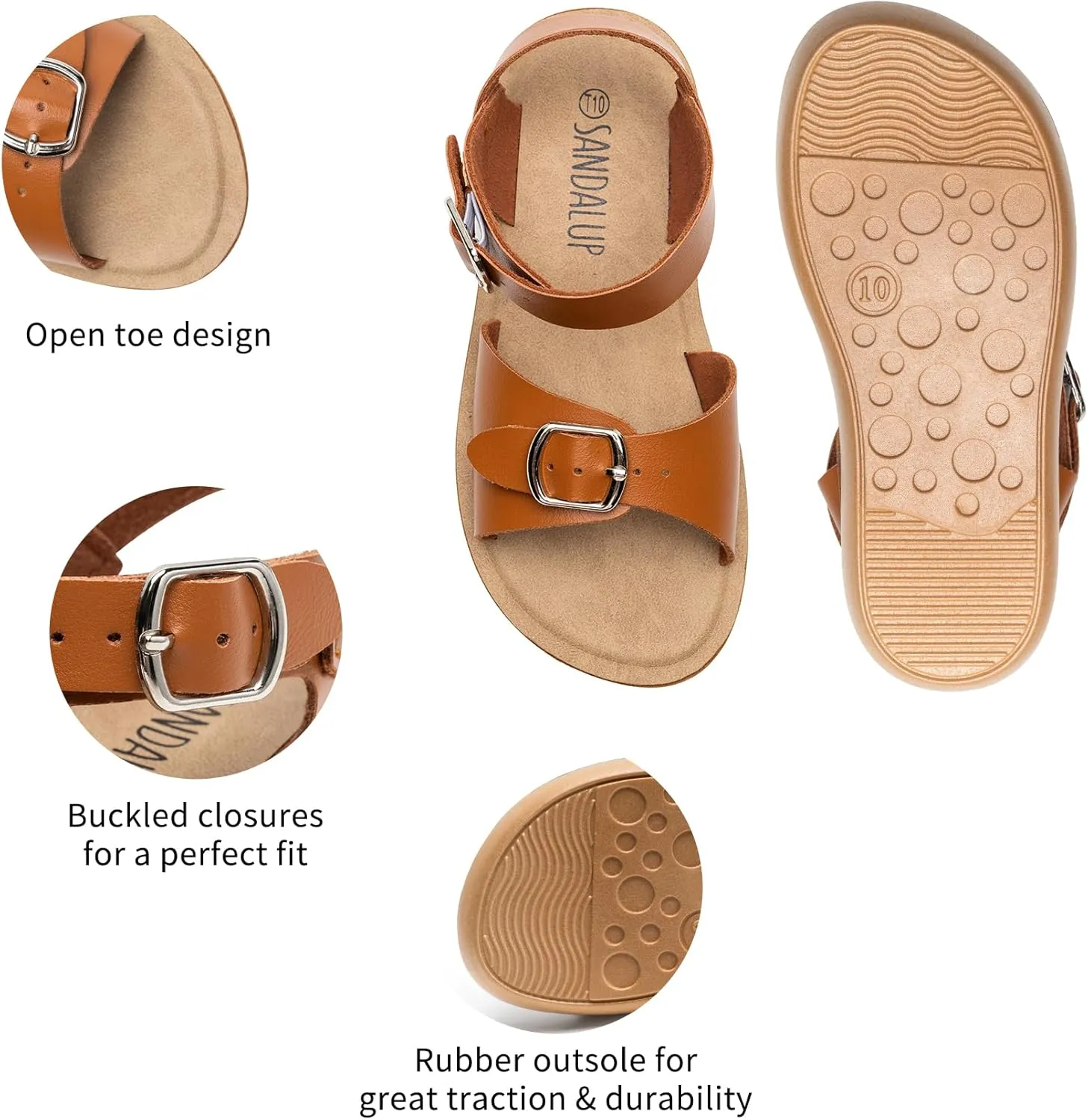 SANDALUP Summer Sandals w Double Buckle for Toddler Girls/Boys