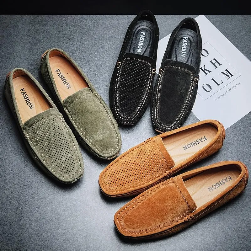 Santimon Mens Driving Penny Loafers Suede Moccasins Slip On Casual Dress Wide Boat Shoes