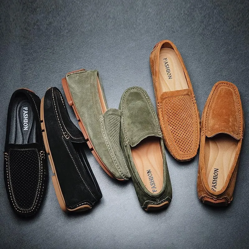 Santimon Mens Driving Penny Loafers Suede Moccasins Slip On Casual Dress Wide Boat Shoes