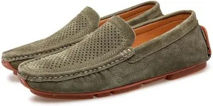 Santimon Mens Driving Penny Loafers Suede Moccasins Slip On Casual Dress Wide Boat Shoes