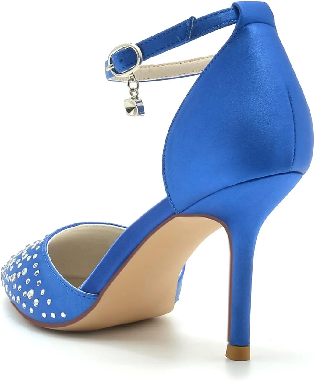 Satin Beaded Wedding Heel Women Pointed Toe Closed Toe Stiletto Heels Ankle Buckle Strap Comfortable Bridal Heeled Pumps Sandal Prom Party Dress Shoes