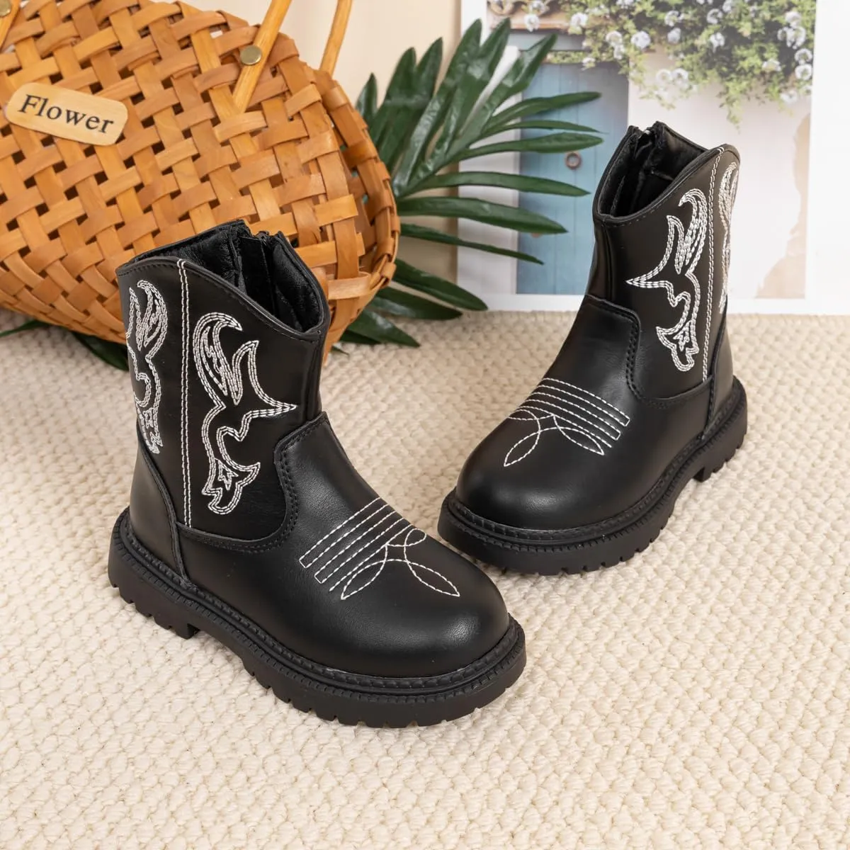 Sawimlgy Toddler Boys Girls Classic Hiking Boots PU Leather Outdoor Four Seasons Ankle Sneaker High Top Durable Rubber Sole Casual Shoes