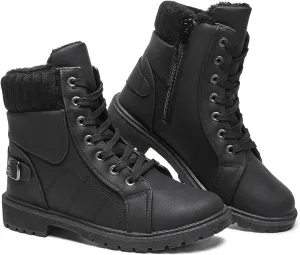 SERNIAL Womens Winter Snow Boots Fur Lined Ankle Boots White Black Side Zipper Booties