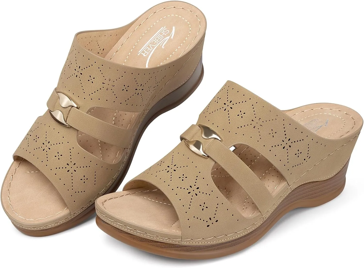 SHIBEVER Wedge Sandals for Women Hollow Out Slip On Platform Wedge Sandals Summer Casual Walking Shoes